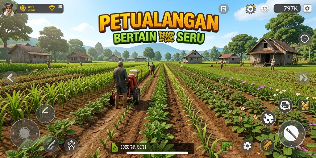 Screenshot utama 797K memperlihatkan gameplay bertani yang seru dan menantang.