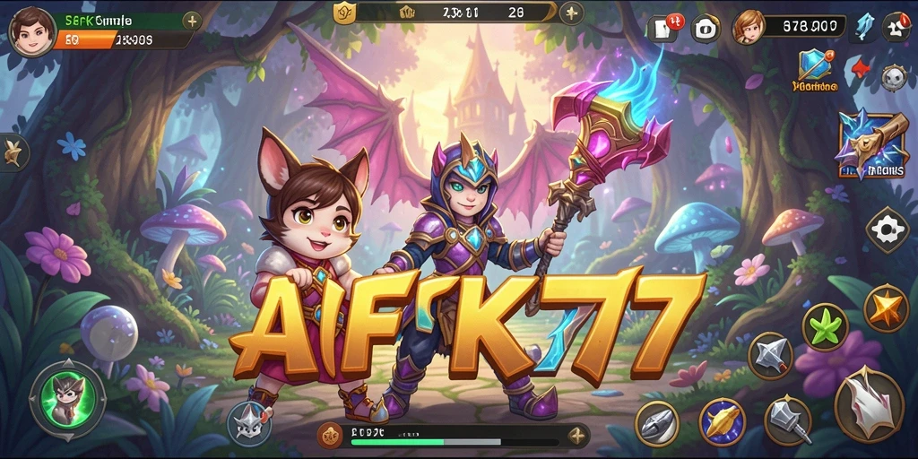 Tangkapan layar gameplay AFK77 menampilkan karakter yang berpetualang di dunia fantasi.