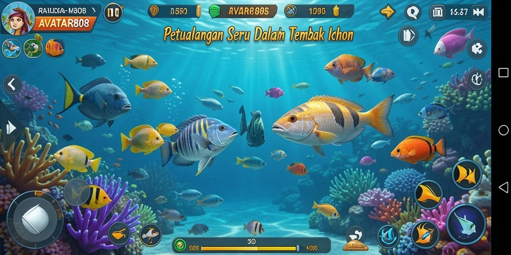 Tangkapan layar gameplay <strong>AVATAR808</strong> menampilkan aksi tembak ikan yang seru.