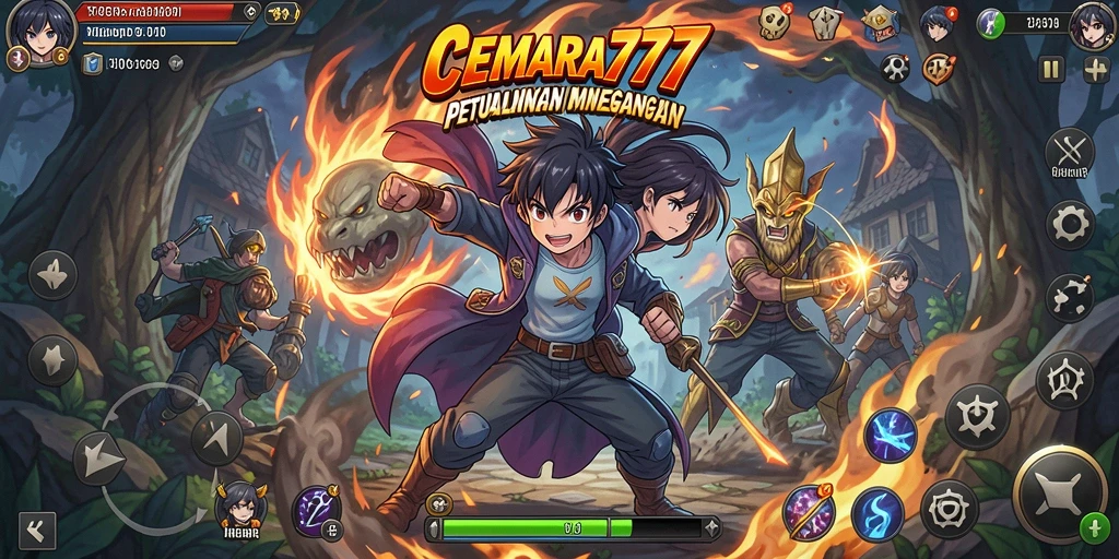 Screenshot gameplay CEMARA777 menampilkan aksi karakter Anime yang dinamis.