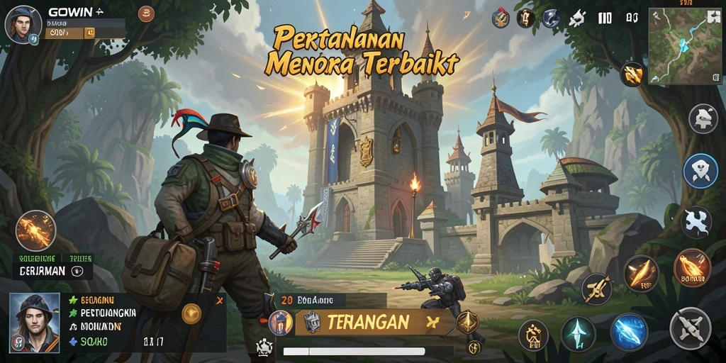 Cuplikan gameplay seru GOWIN dalam pertahanan menara.