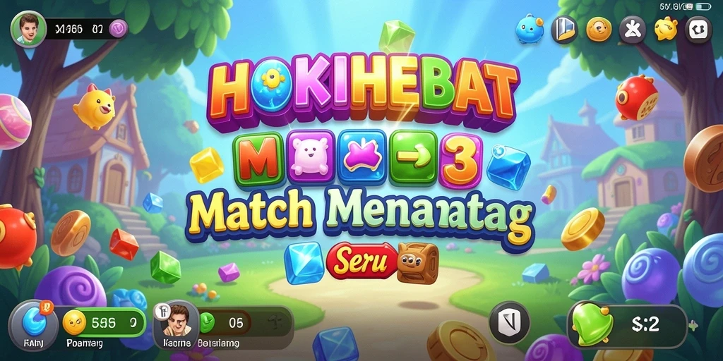 Tampilan gameplay HOKIHEBAT dengan level Match-3 yang menarik.