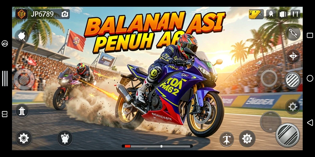 Screenshot gameplay JP6789 menampilkan balapan motor yang mendebarkan dan grafis menawan.