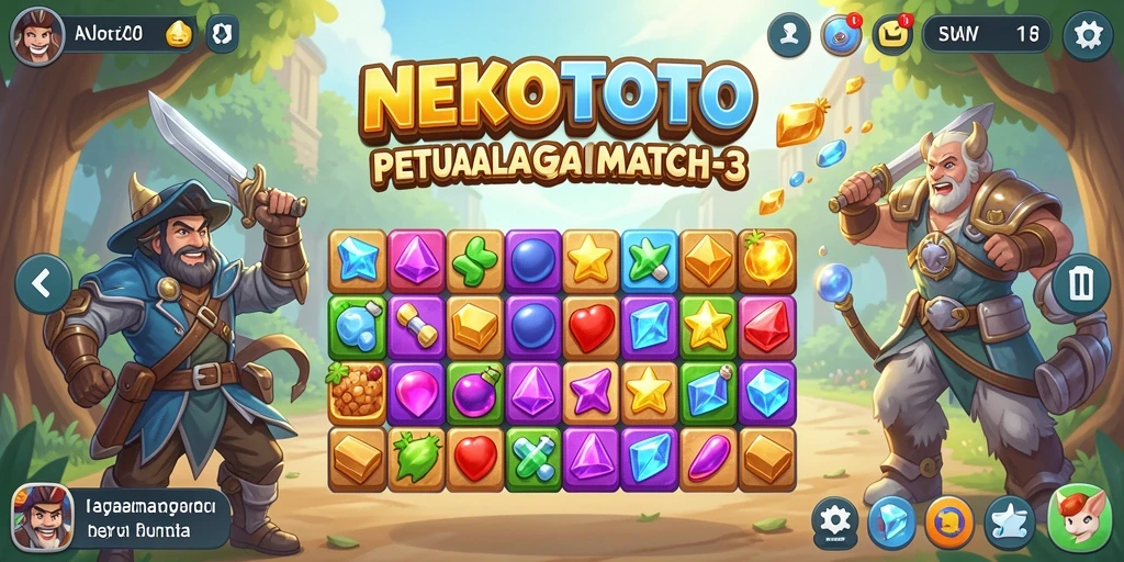 Tangkapan layar gameplay seru NEKOTOTO dengan kucing dan item Match-3.