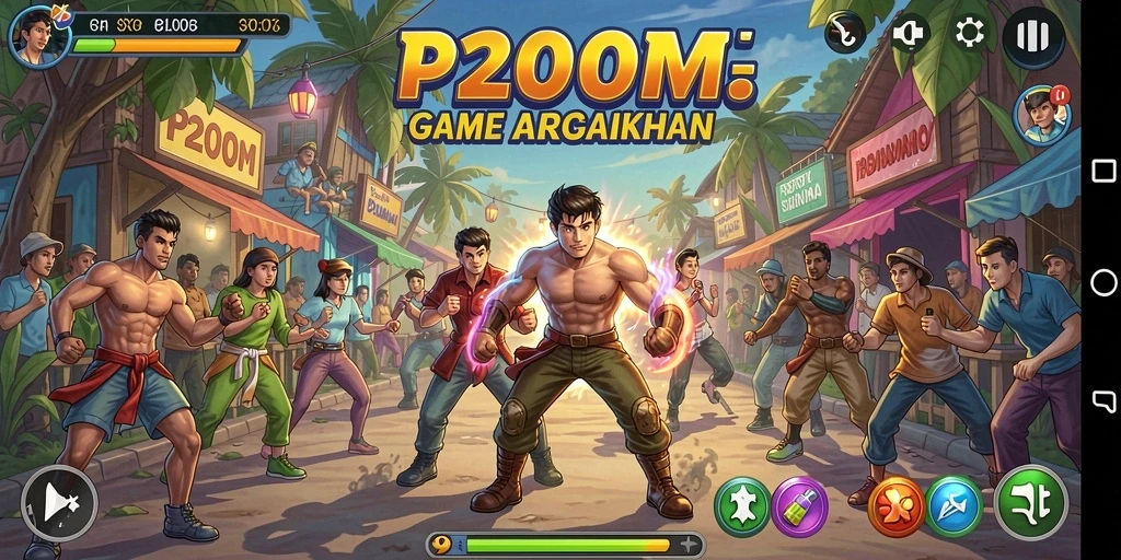 Tampilan gameplay seru P200M di lingkungan yang penuh warna.